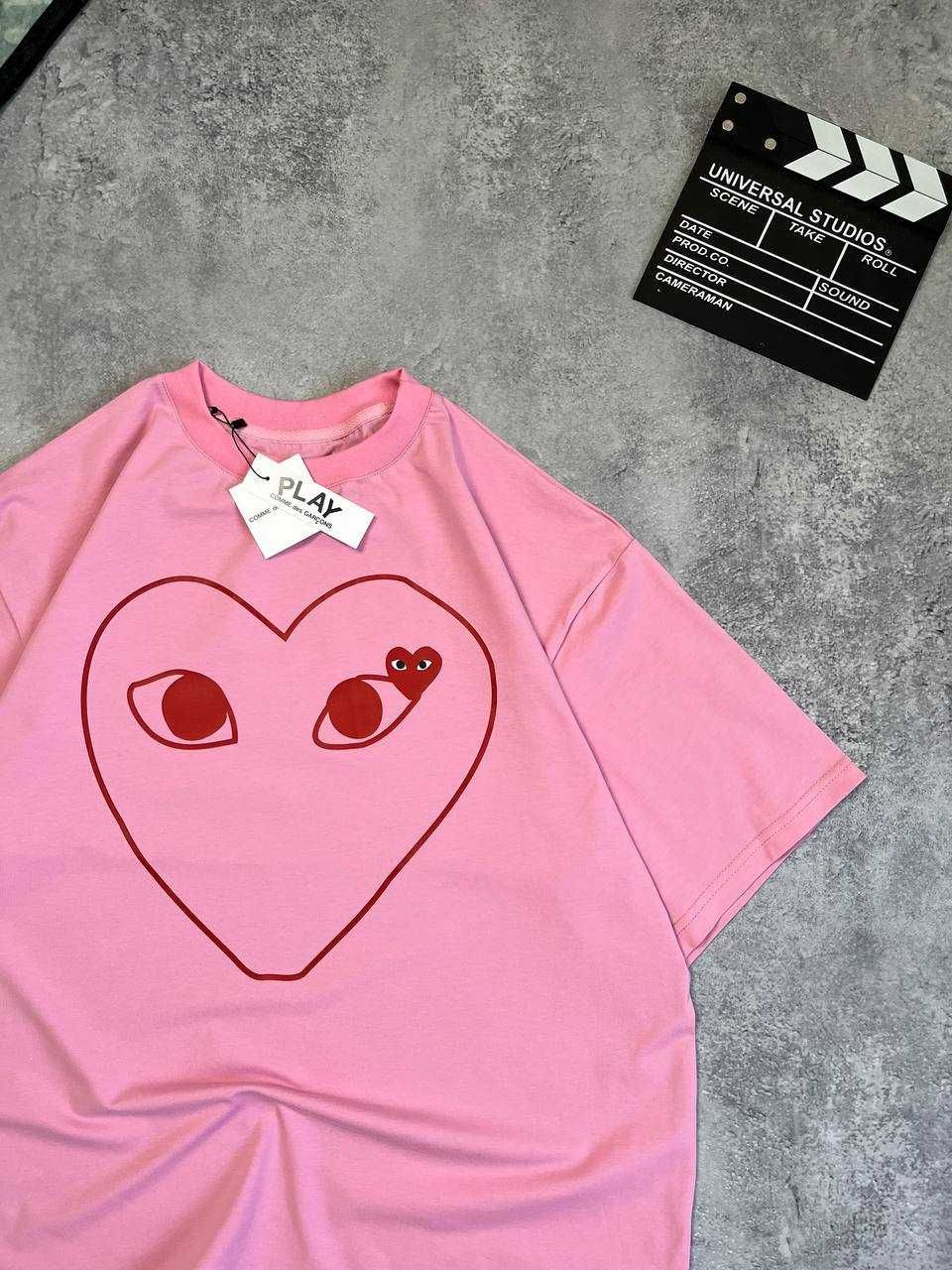 Розовая Оверсайз Футболка PLAY Comme des garcons(Heart) с бирками