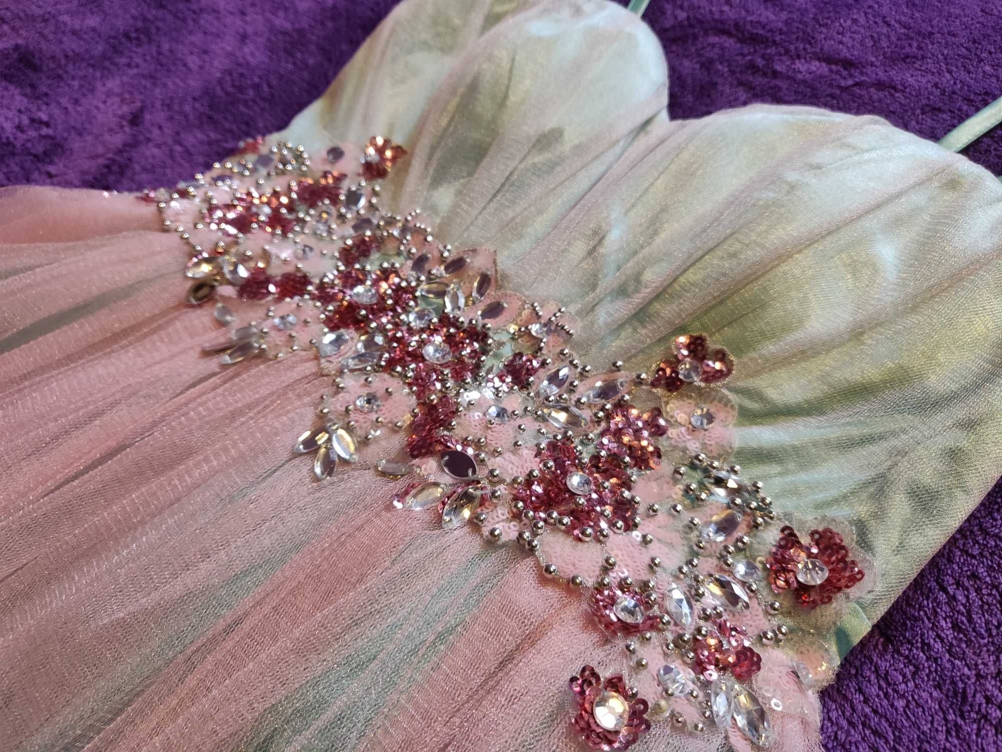Sukienka tiulowa 38/M pudrowy róż turkus