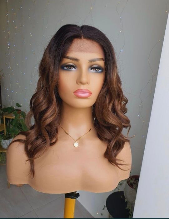 Peruka premium brąz ombre 3D fale loki naturlany wygald