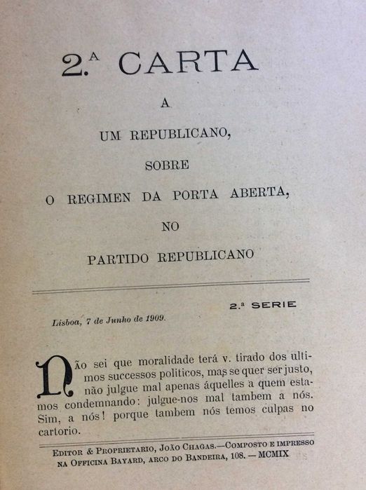 Cartas politicas. Por João Chagas. Ano 1909. Carta n.º27