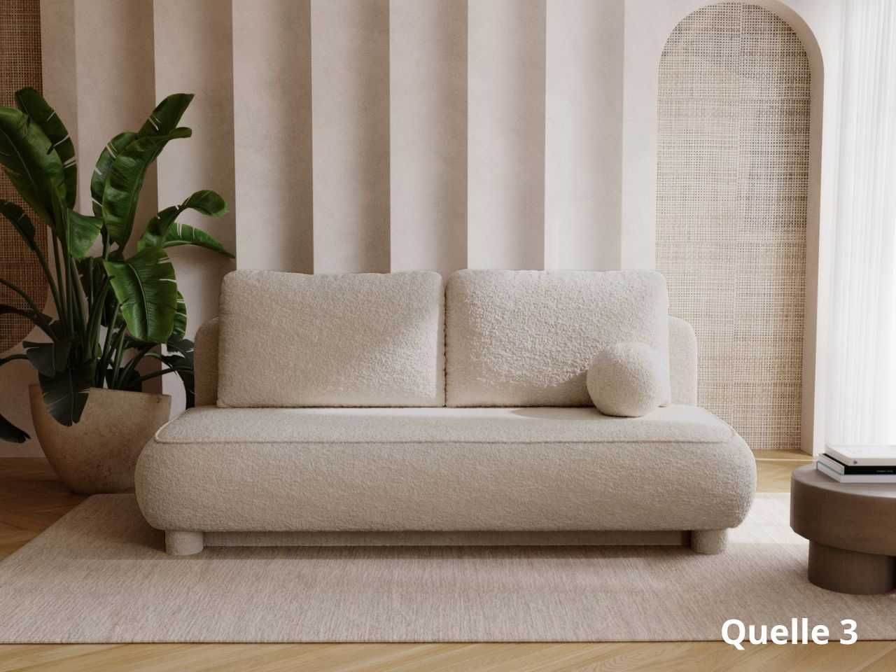 Sofa z funkcją spania i pojemnikiem Bali tkanina boucle