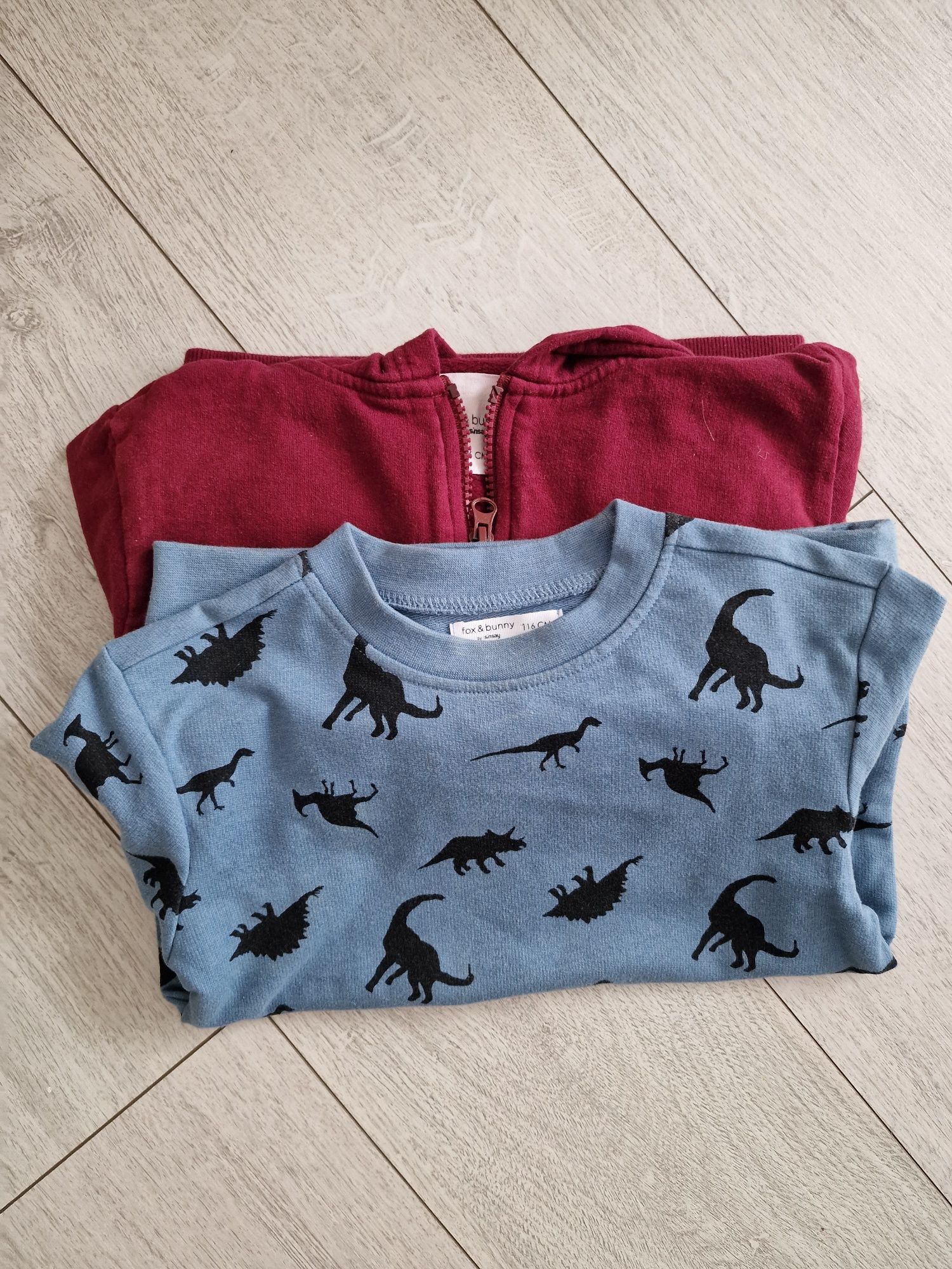 Bluza bluza Sinsay dinozaury i z kapturem 116 borowa niebieska