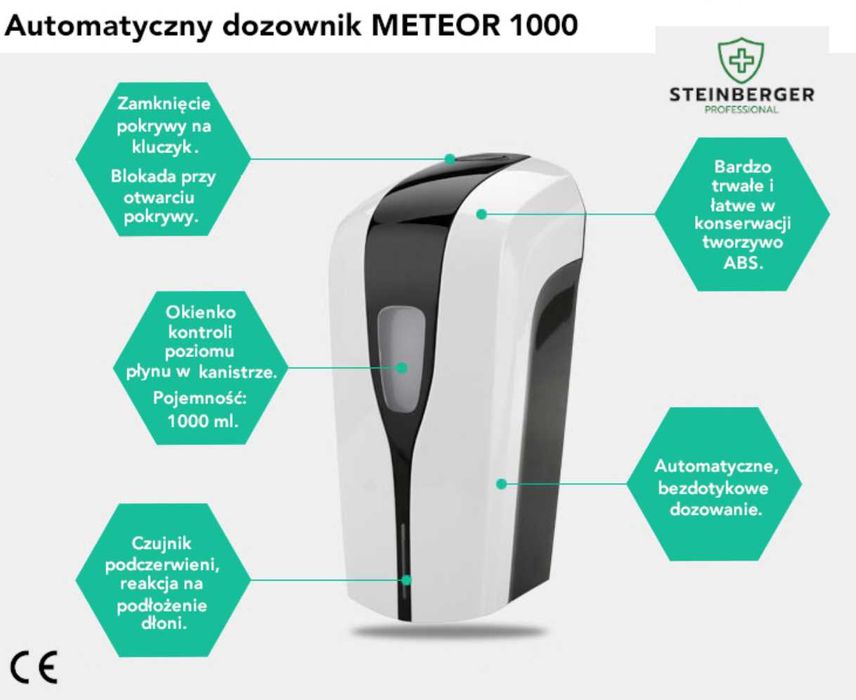 Dozownik automatyczny płynów dezynfekcyjnych (mgiełka) METEOR 1000 ml