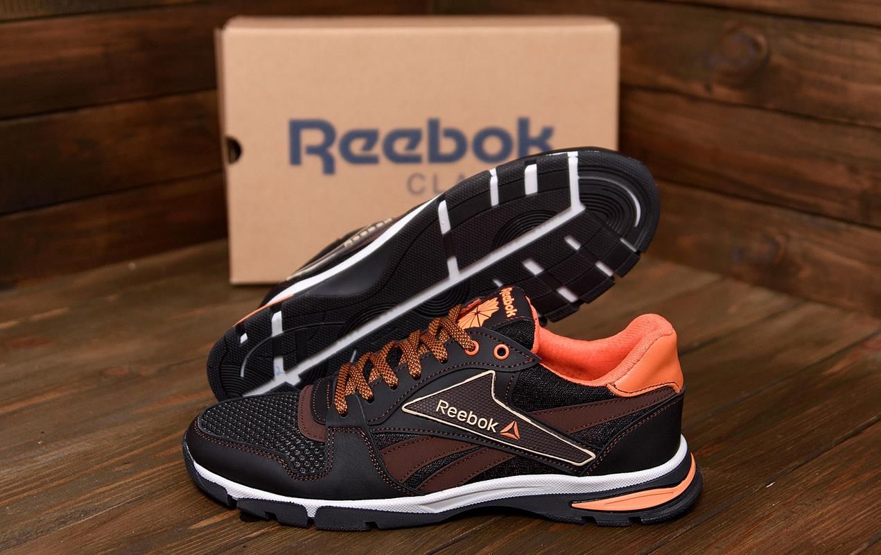 Мужские кроссовки Reebok кожаные коричневые, летние, дышащие