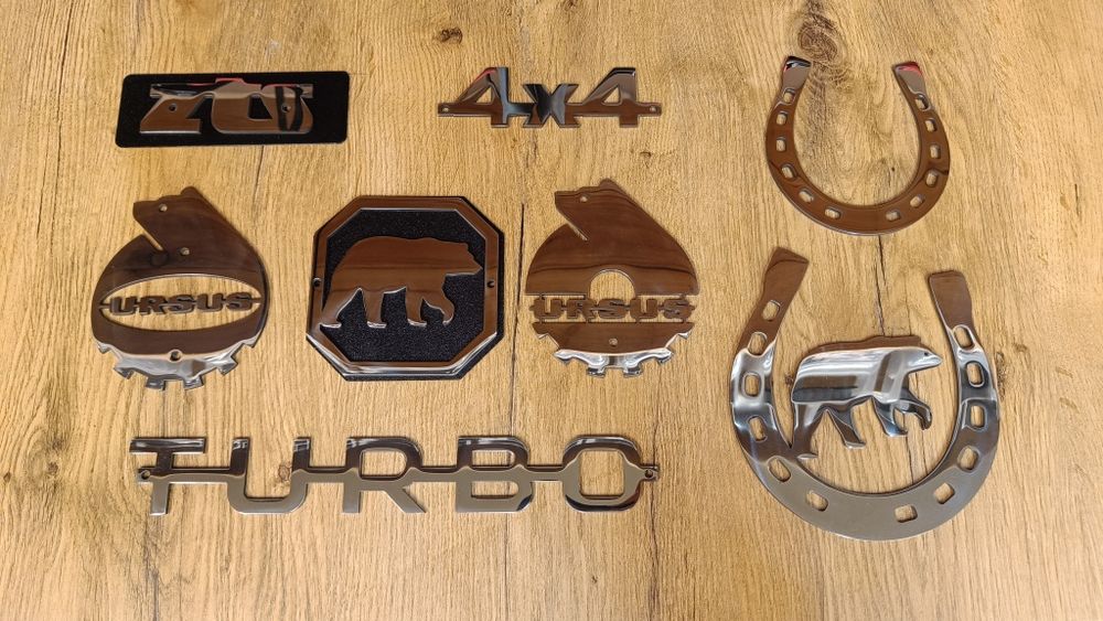 Napis TURBO 29cm stal nierdzewna 3mm polerowana URSUS