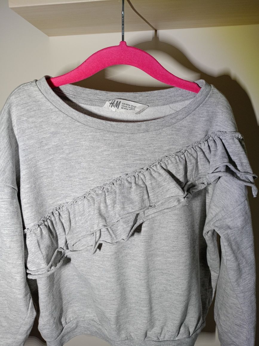 Bluza dla dziewczynki H&M szara z falbankami 110/116