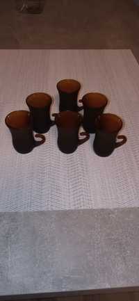Vintage Włochy 6 brązowych matowych szklanych filiżanek do kawy. 1960