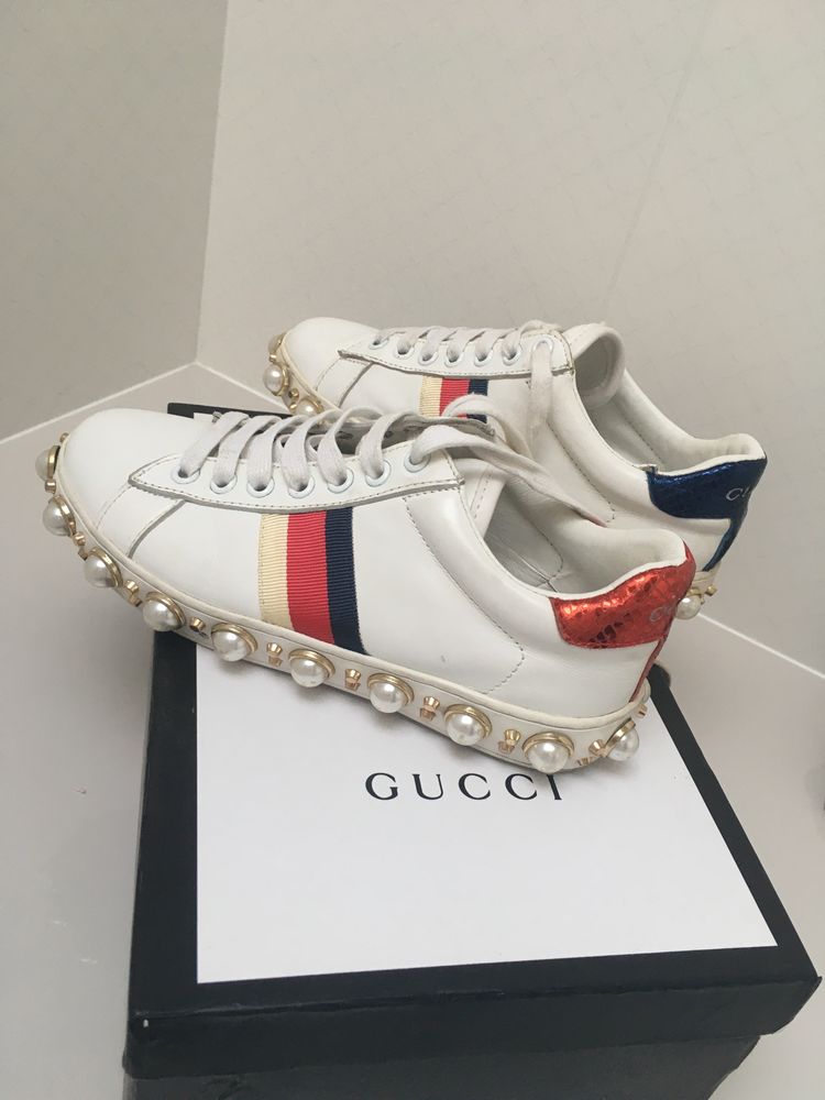 Oryginalne buty Gucci skorzane 37 biale trampki skora naturalna