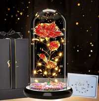 WALENTYNKI Prezent Kryształowa Wieczna Róża w Szkle Świecąca LED