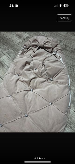 Spiworek do gondoli pikowany velvet brudny roz diamenciki i kokarda