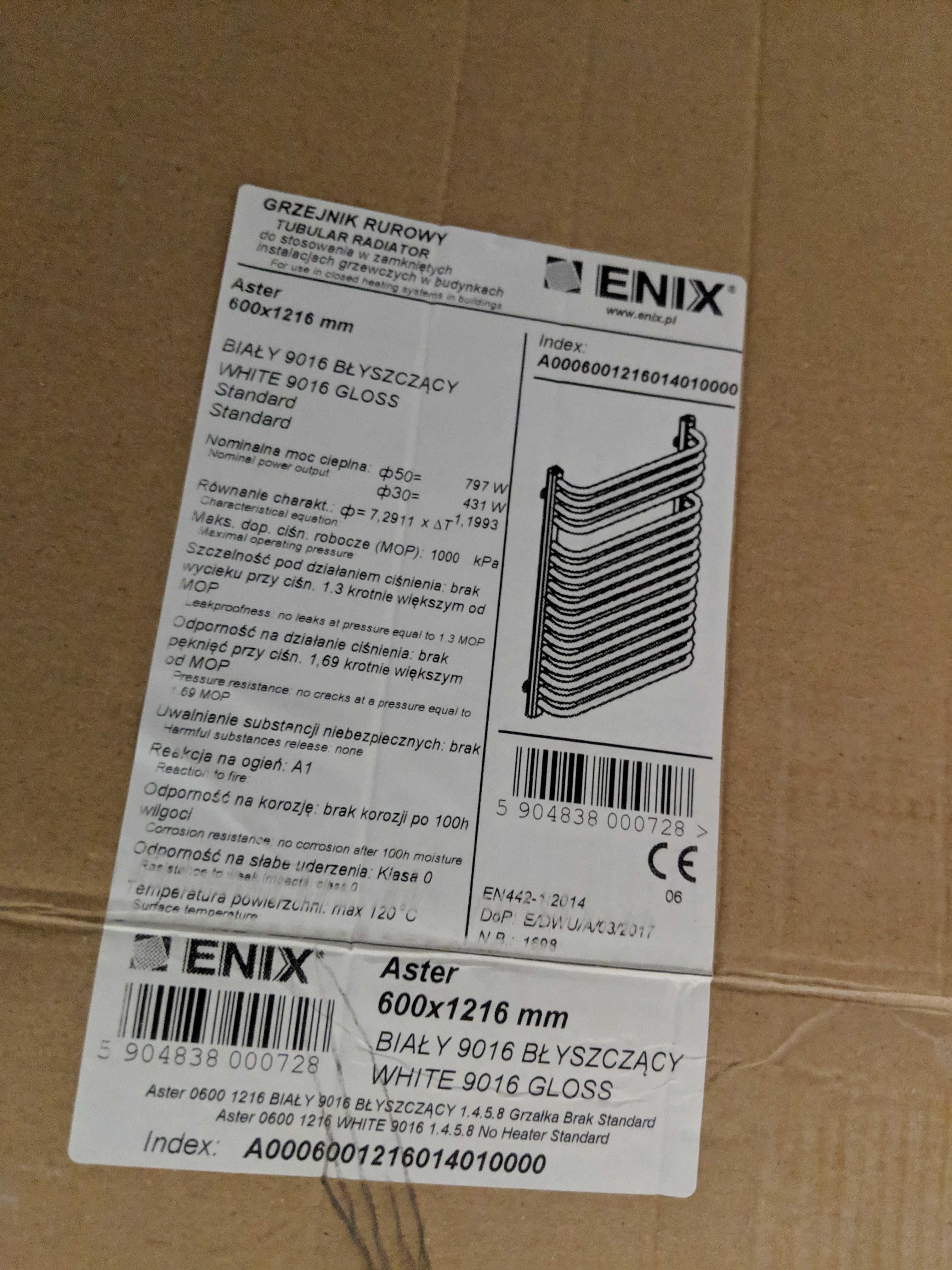 Grzejnik łazienkowy Bialy połysk Enix Aster NOWY