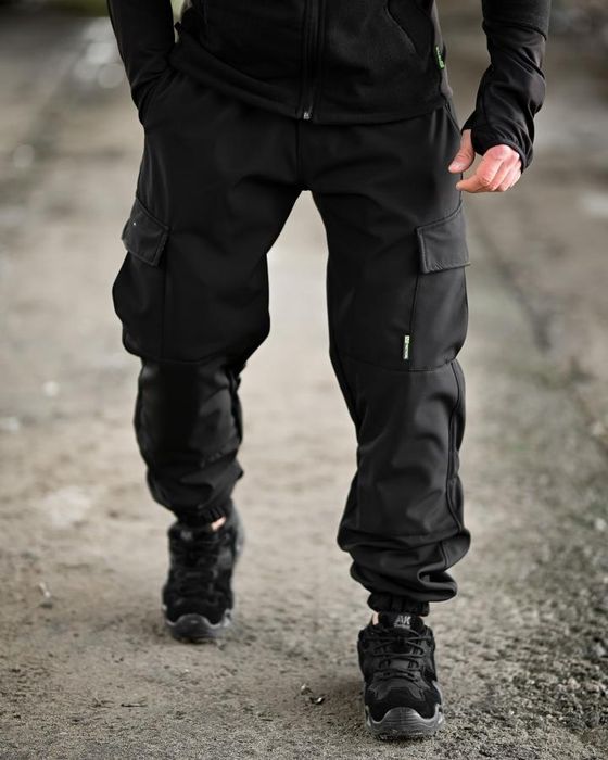 Тактичні чоловічі штани джогери чорні на резинках з боковими карманами