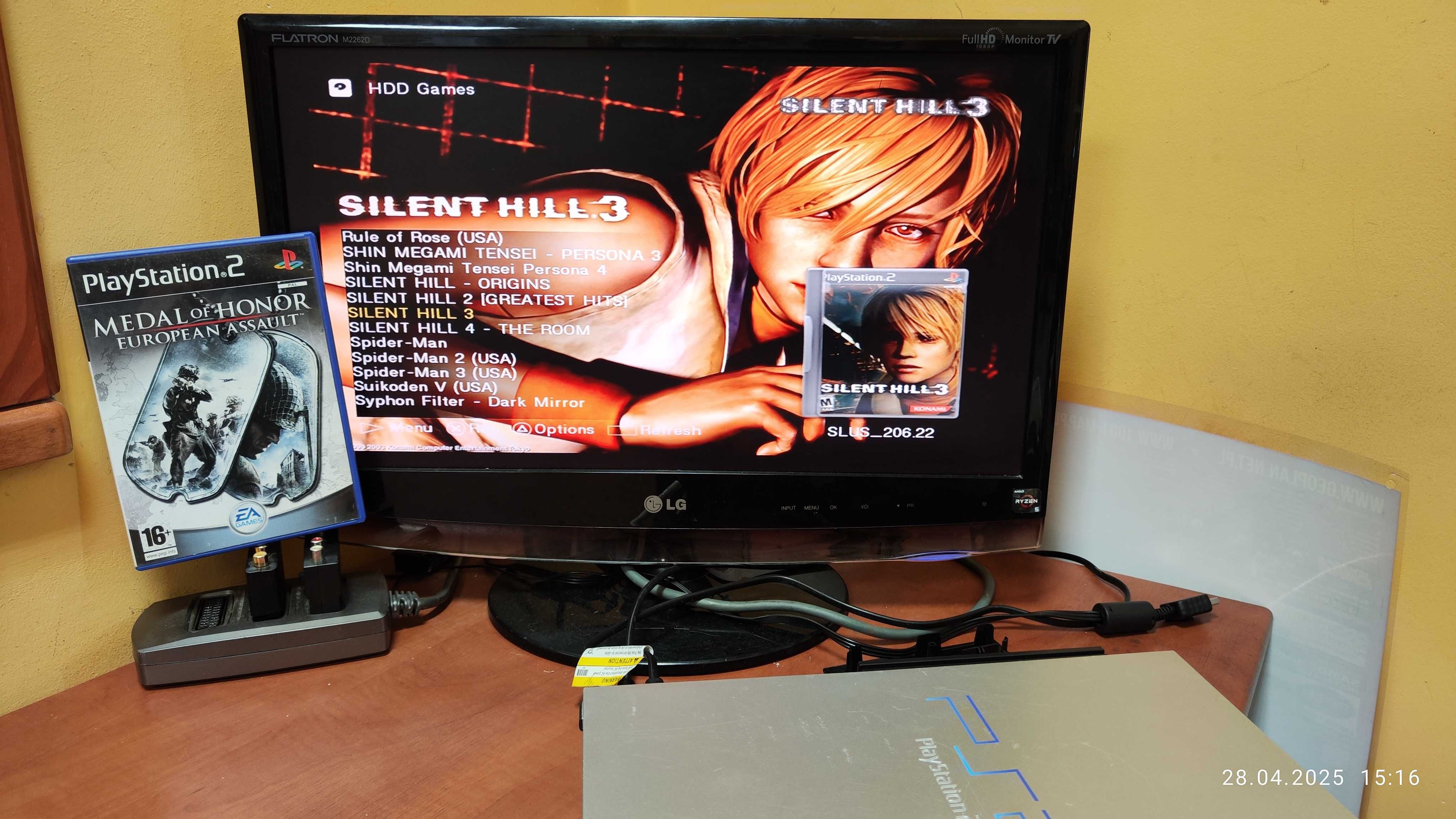 Konsola PS2 fat srebrna HDD 500GB adapter hdmi  + pad +FMCB PLOMBA