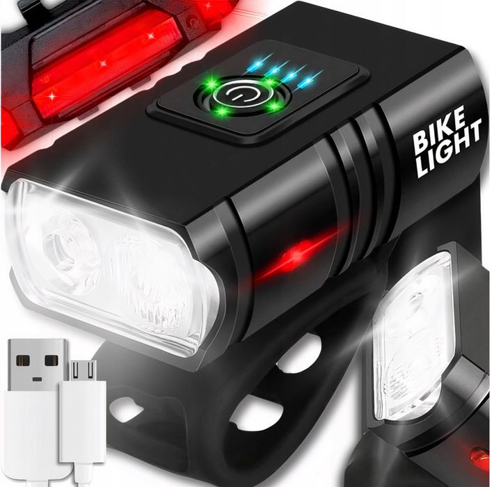 LAMPKA ROWEROWA led na rower kierownicę mocna akumulatorowa usb+tylna
