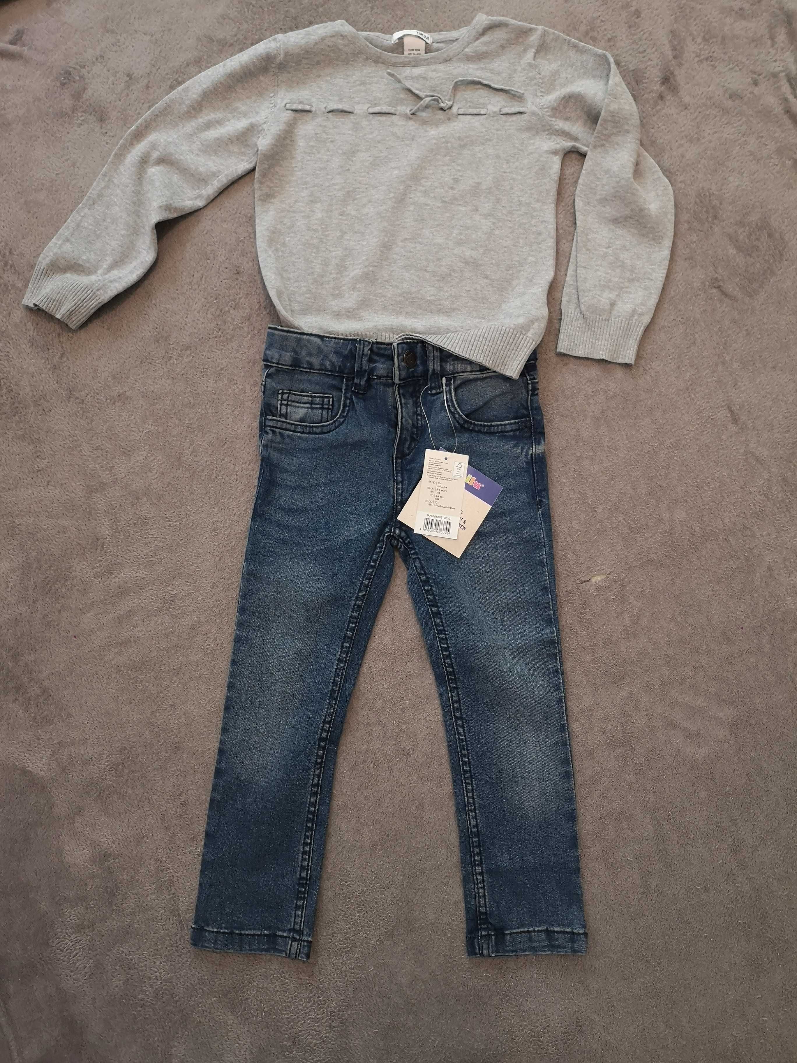 Sweter h&m r. 104, jeansy nowe lupilu 104
