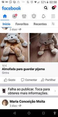 Peluche/Almofada para guardar pijama e boneco de companhia