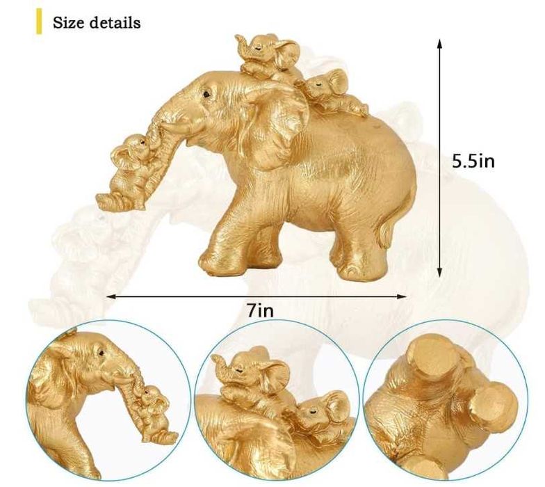 Złoty słoń dekoracyjny Irayin, wykonany z żywicy