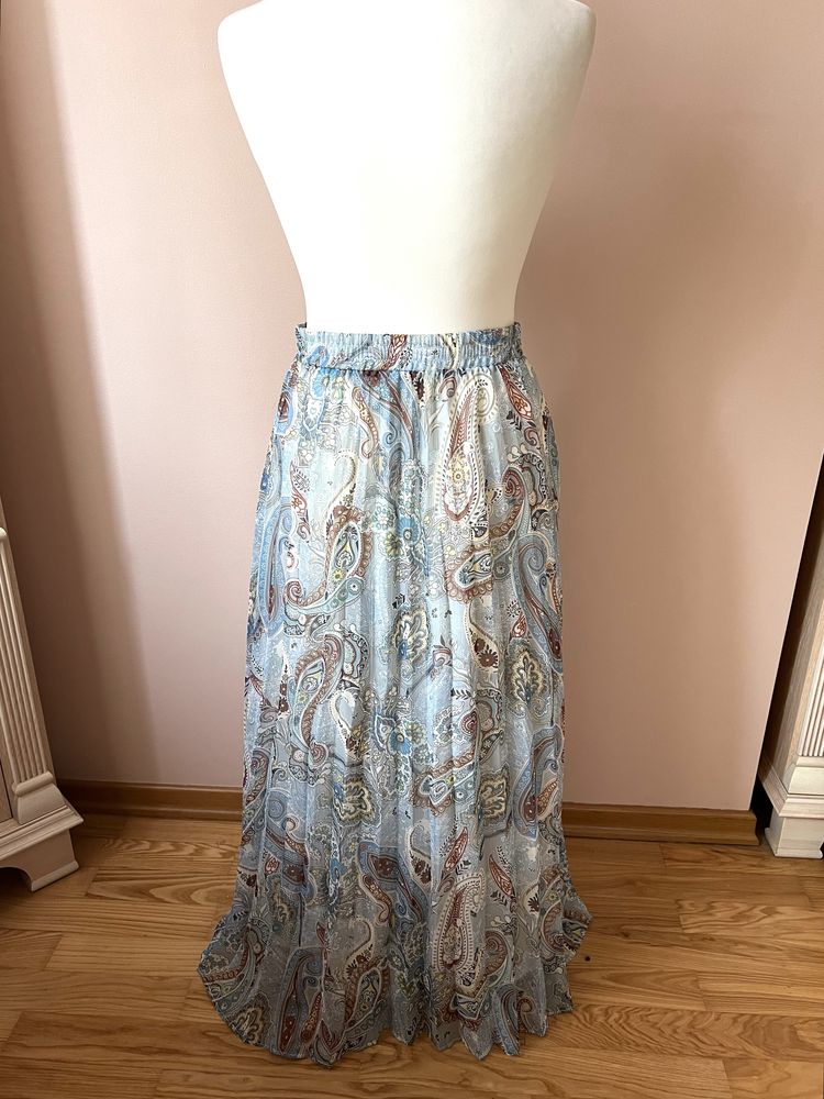 Spodnica midi długa wzorzysta boho hippie na lato plisowana na gumkę