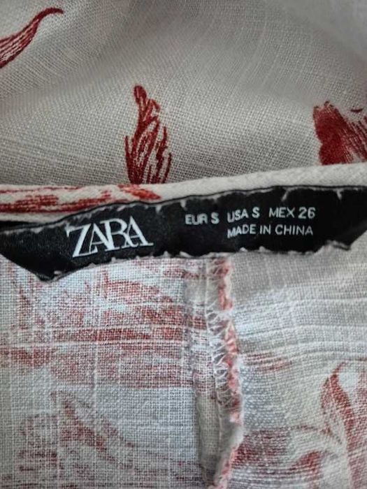 ZARA bluzka S M len wiskoza kwiaty wiązana narzutka nietoperz