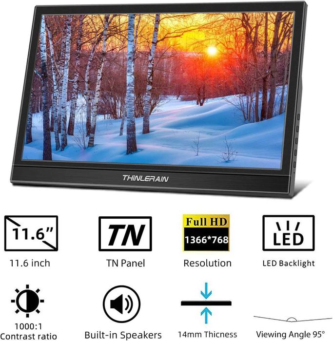 Przenośny monitor Thinlerain - 11,6cali 2xHDMI LED TN 1366 x 768