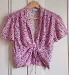 zara printed blouse with gathered detail