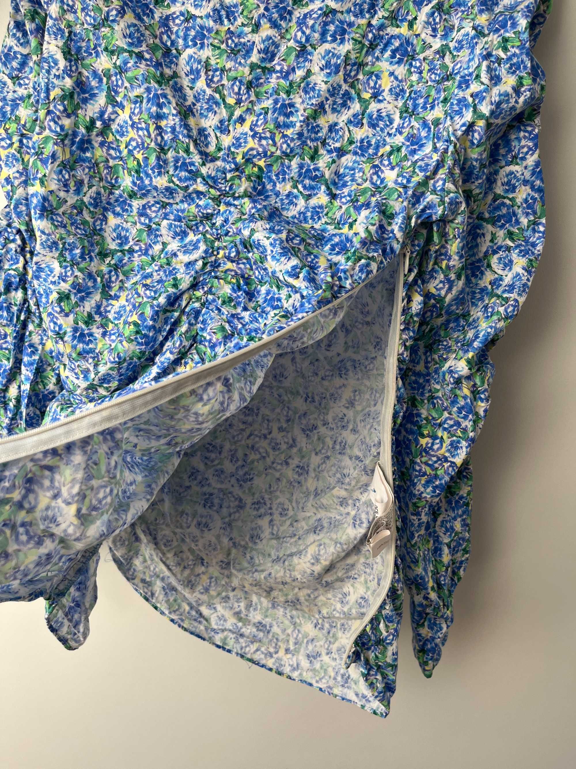 Niebieska Bluzka ZARA w Kwiaty Rozmiar M Bawełna lato old money casual