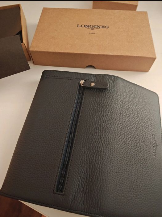 Portfel skórzany duży nowy Longines skóra naturalna granatowy prezent