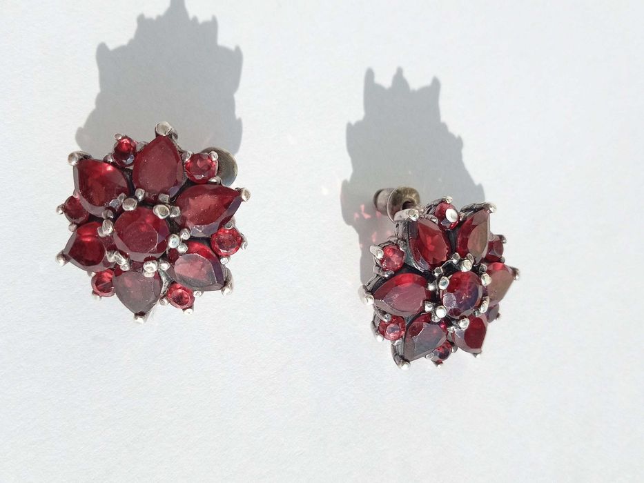 Вінтажні сережки з каменями гранат. Срібло 925 проба. Вінтаж