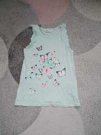 Rezerwa  miętowa, zielona cienka bluzka z motylkami H&M, 134-140