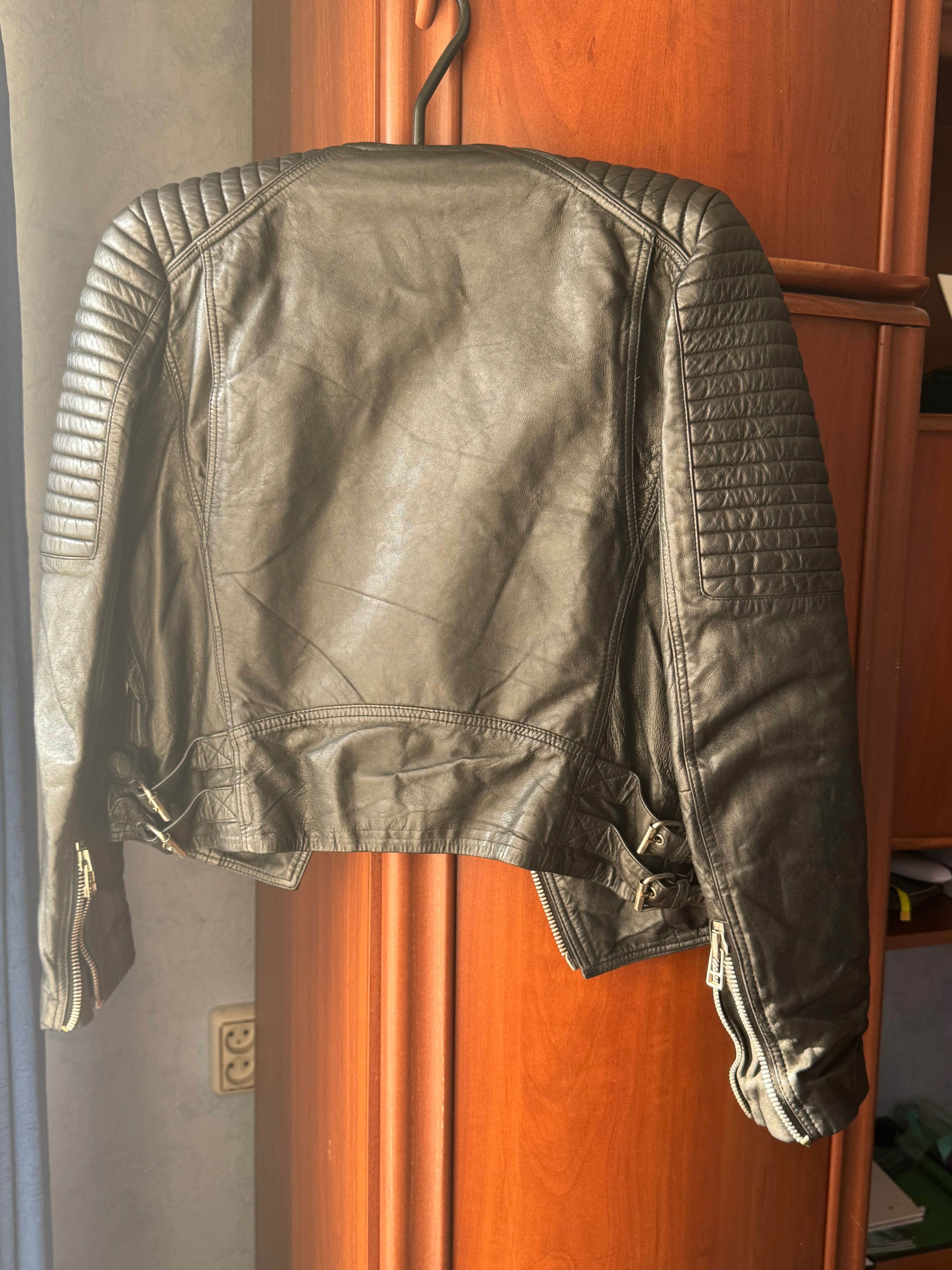 Байкерська шкіряна куртка косуха mango genuine leather  biker унісекс
