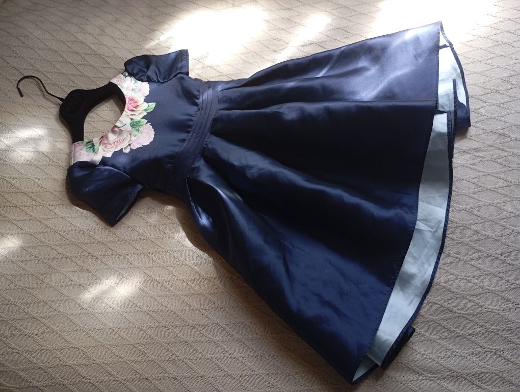 MONSOON 5L elegancka wyjściowa wieczorowa sukienka granatowa w kwiaty