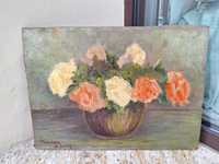 Róże w wazonie-olej-polskie malarstwo