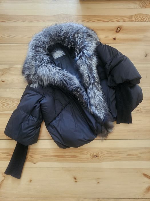 Zimowa kurtka puch naturalny srebrny jenot  M/L