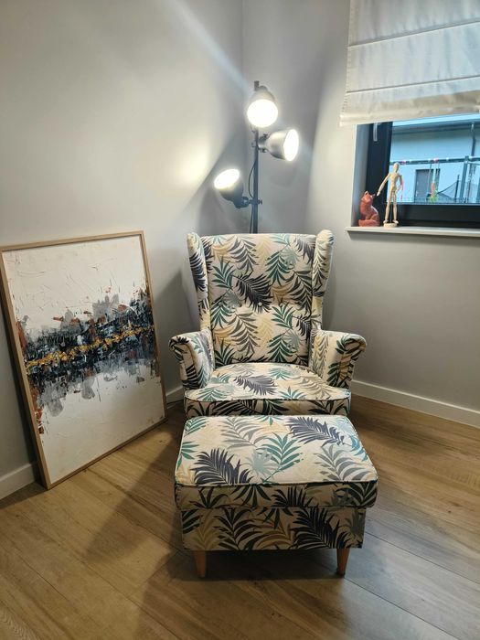 Strandmon Fotel Uszak podnóżek  Ikea Liście