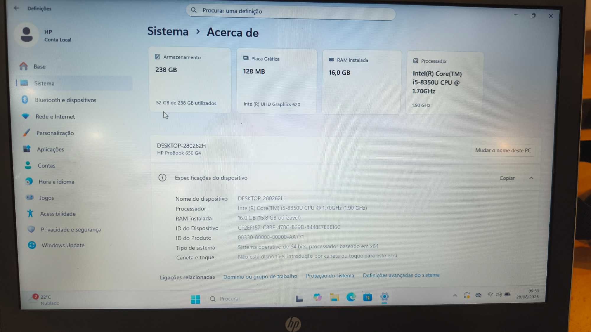 Portátil HP ProBook 650 G4 I5 - 8350 - 16GB