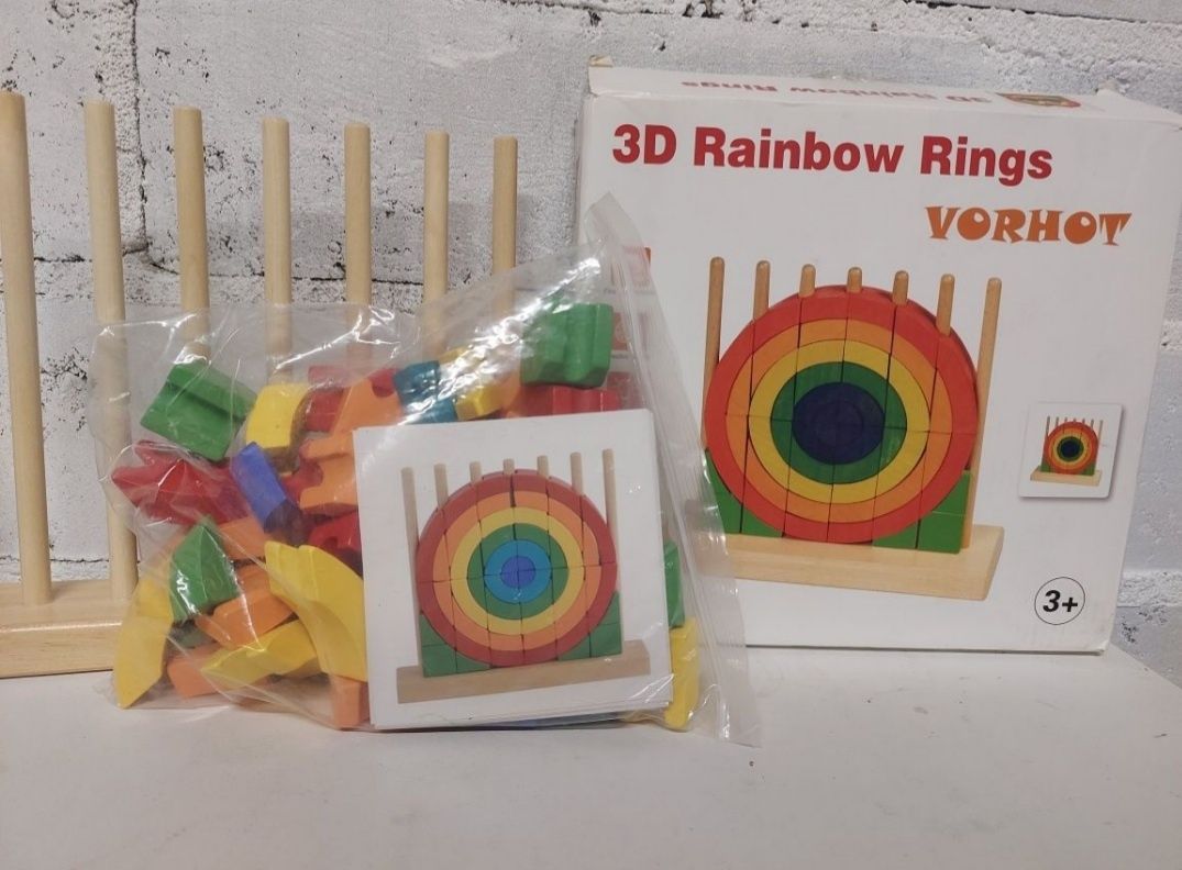 Drewniane puzzle 3D tęczowe pierścienie 7 trzpieni VORHOT