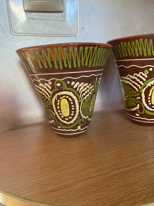 Керамічне кашпо горщик в українському стилі.Вінтажний