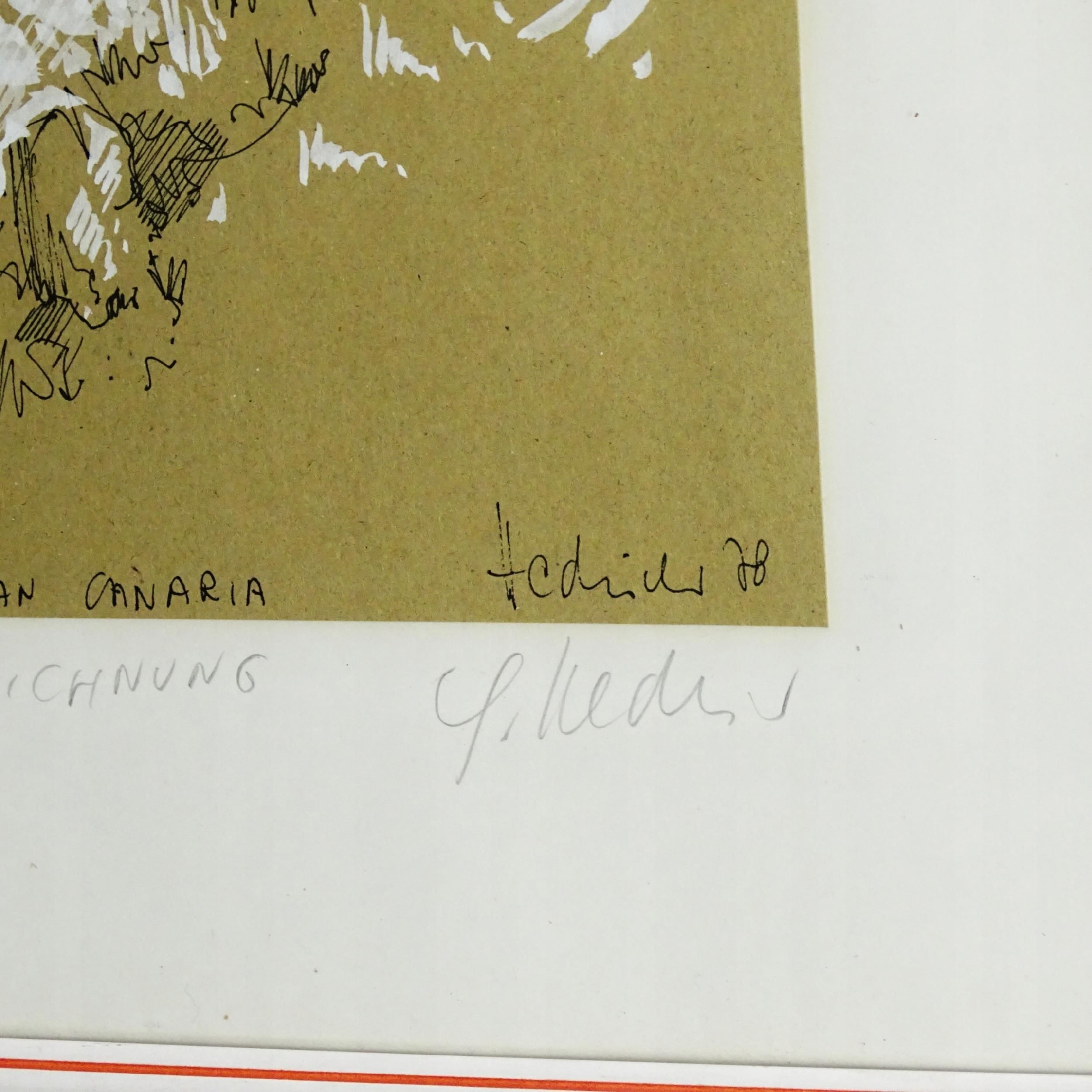 sygnowany rysunek wyspy kanaryjskie gran canaria 1978r