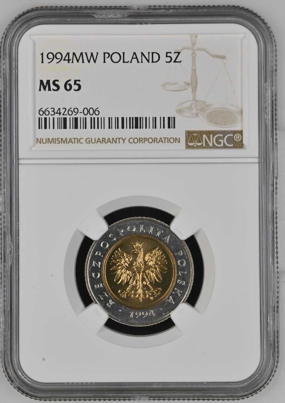 Moneta 5zł 1994 NGC MS65