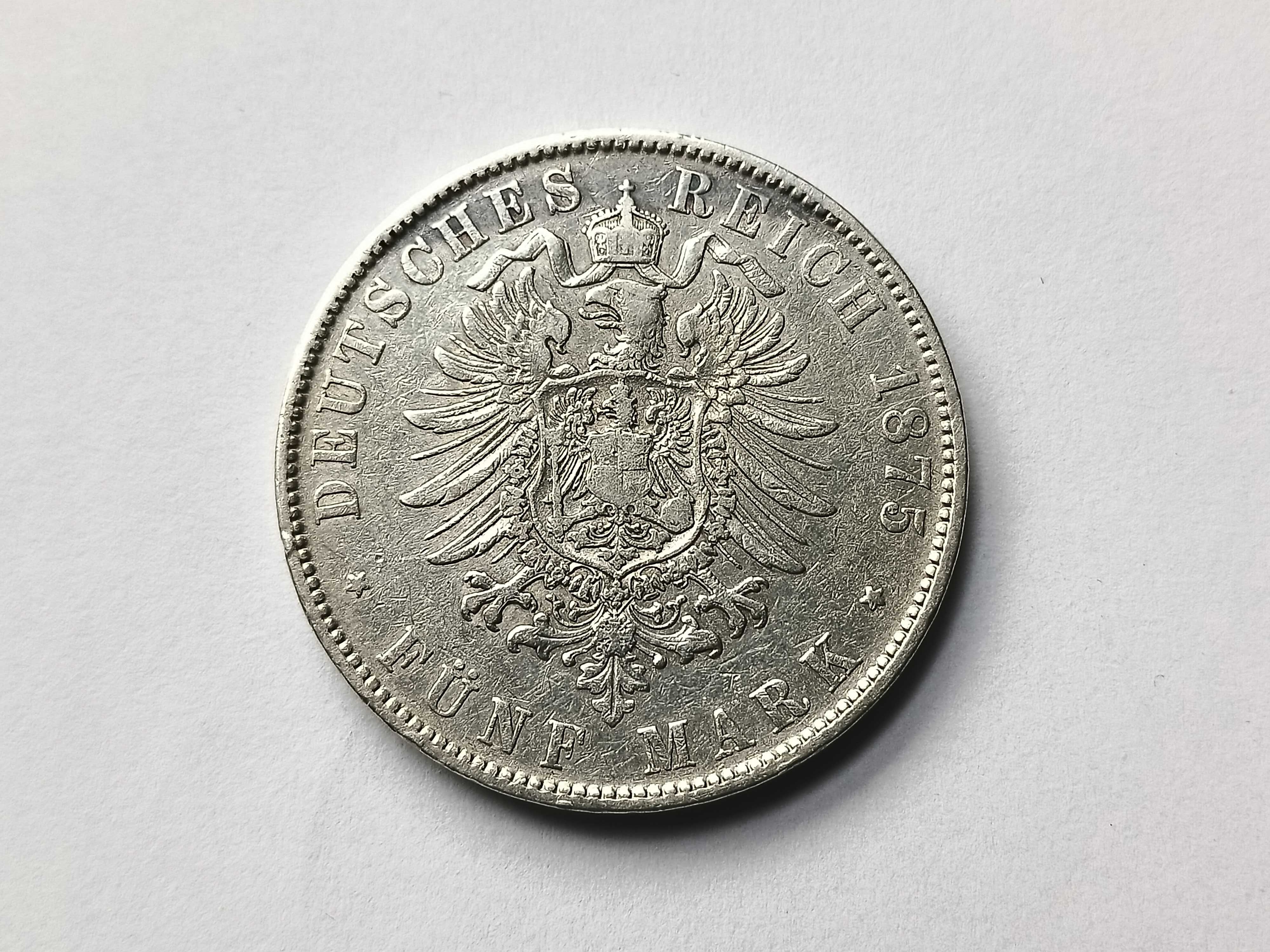 5 Marek Saksonia 1875 E Albert rzadka oryginał Srebro