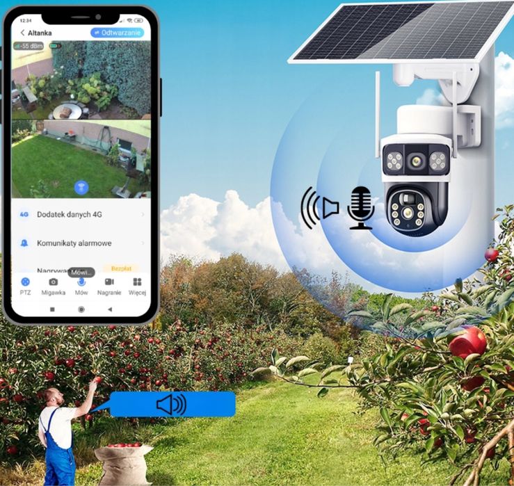 Podwójna Kamera Solarna Obrotowa Moitoring 2w1 LTE 4G Zewnętrzna SIM