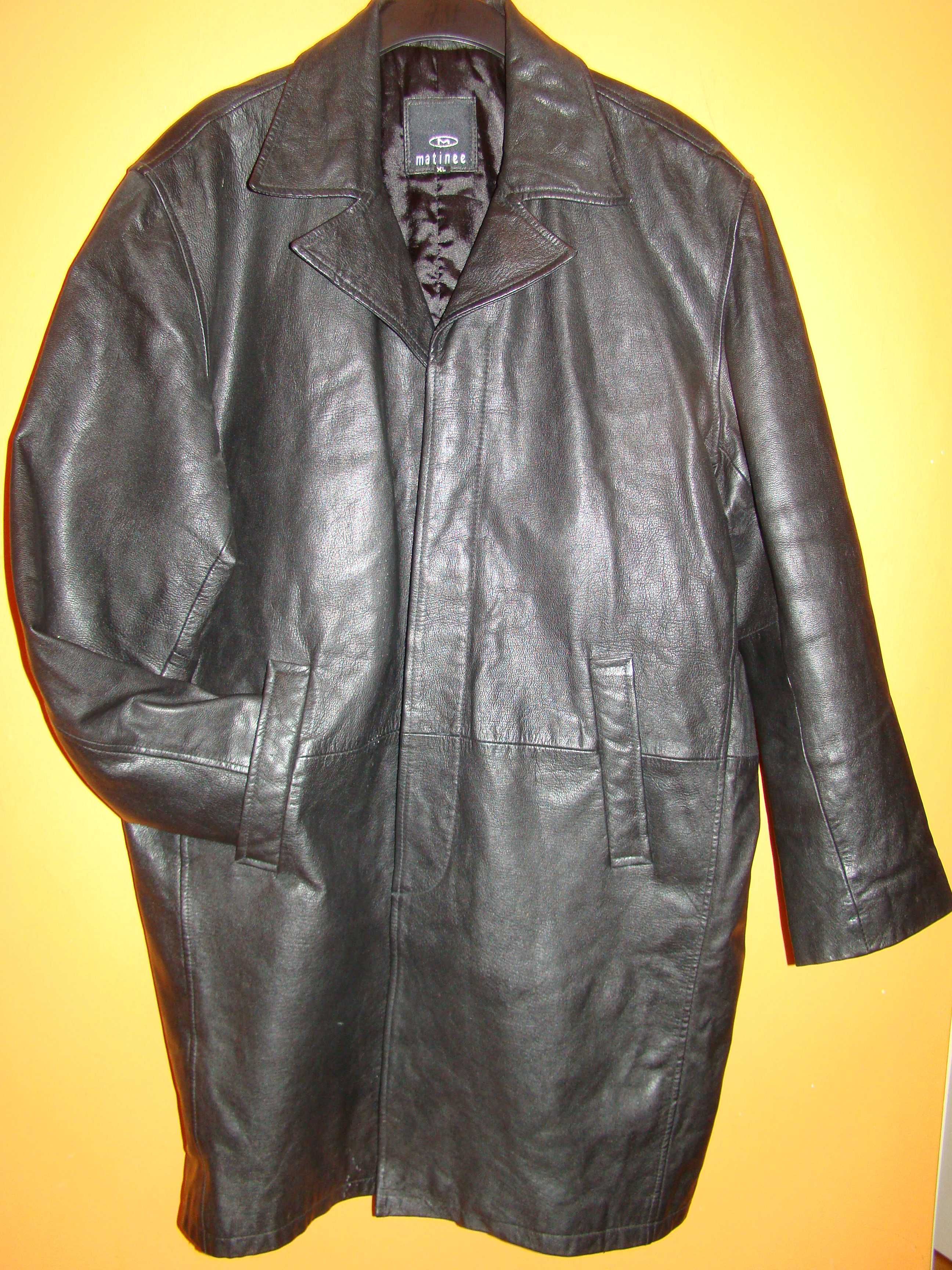 Krótki  elegancki skórzany prosty płaszcz męski 54/56 L/XL wzr 184