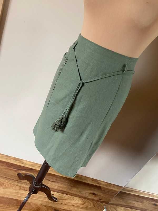 Len linien xl monnari spodnica midi trapez khaki oliwkowa 38 40