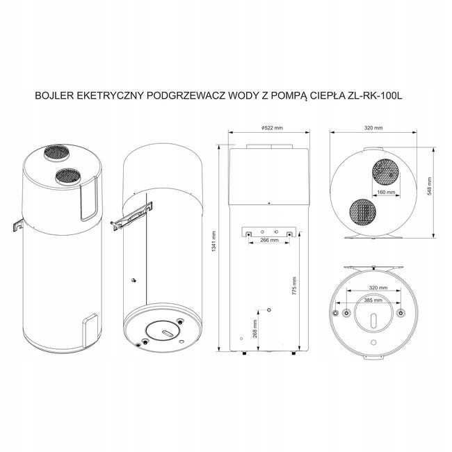 Nowy-Elektryczny Podgrzewacz Wody z Pompą Ciepła do C.W.U 100L ZELMECH