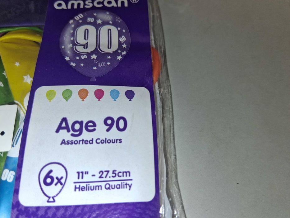 N146 Balony Lateksowe Amscan 90 Urodziny Baloniki Zestaw 6 Sztuk