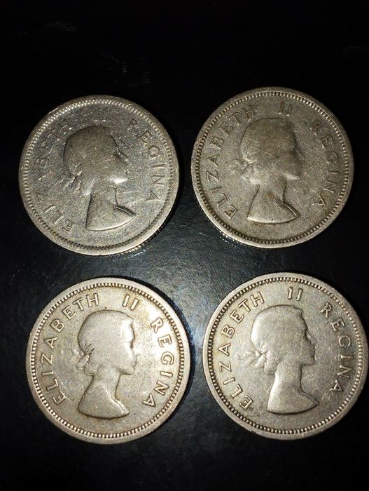 Moedas de Prata 1 Shilling 1954, 1955, 1957 e 1958 África do Sul