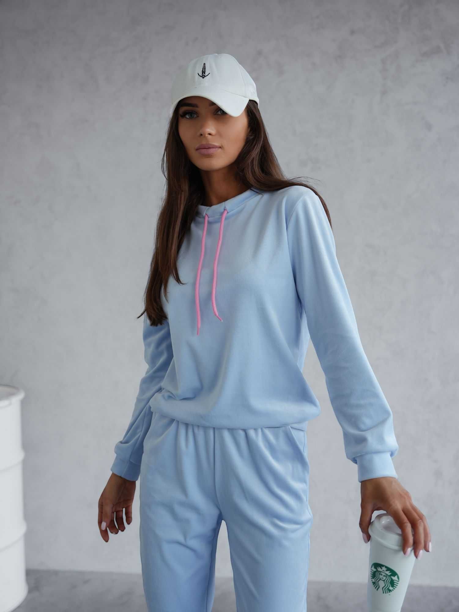 Komplet welurowy dres damski Polski producent błękitny L/XL 40 42 Moon