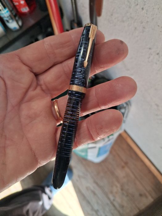 Caneta tinteiro Parker Vacumatic azul e outo