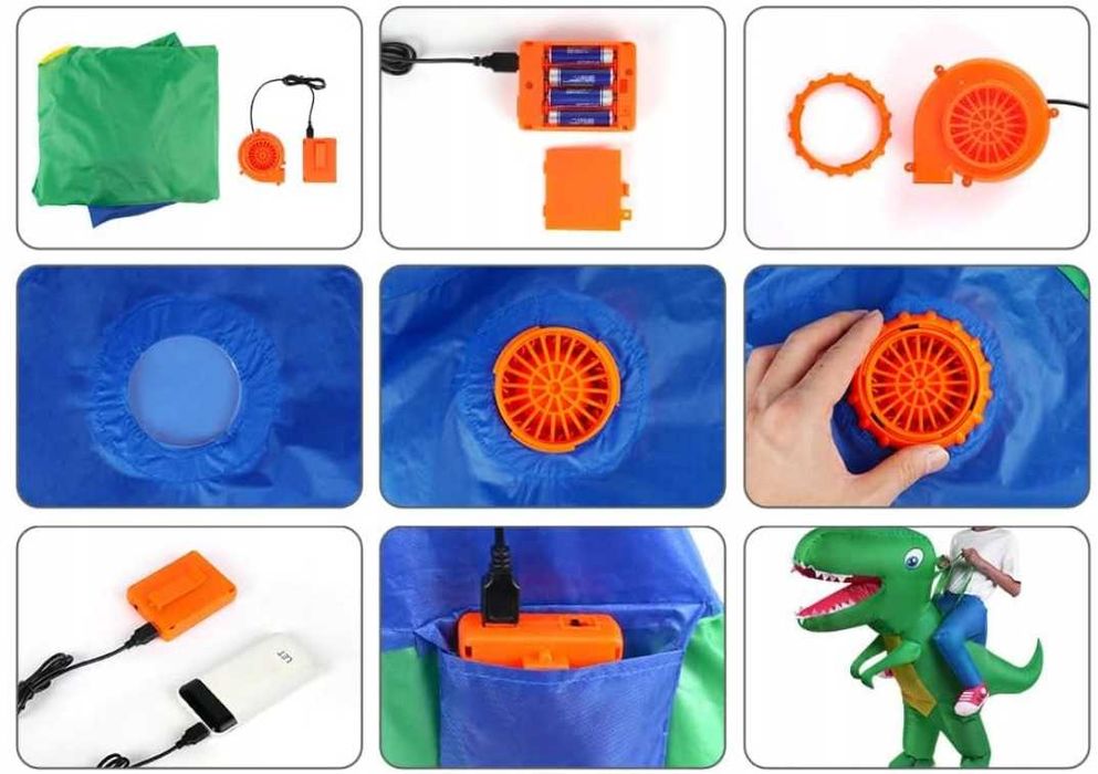 KOSTIUM DINOZAURA Dla dzieci Strój Halloween Karnawał Nadmuchiwany