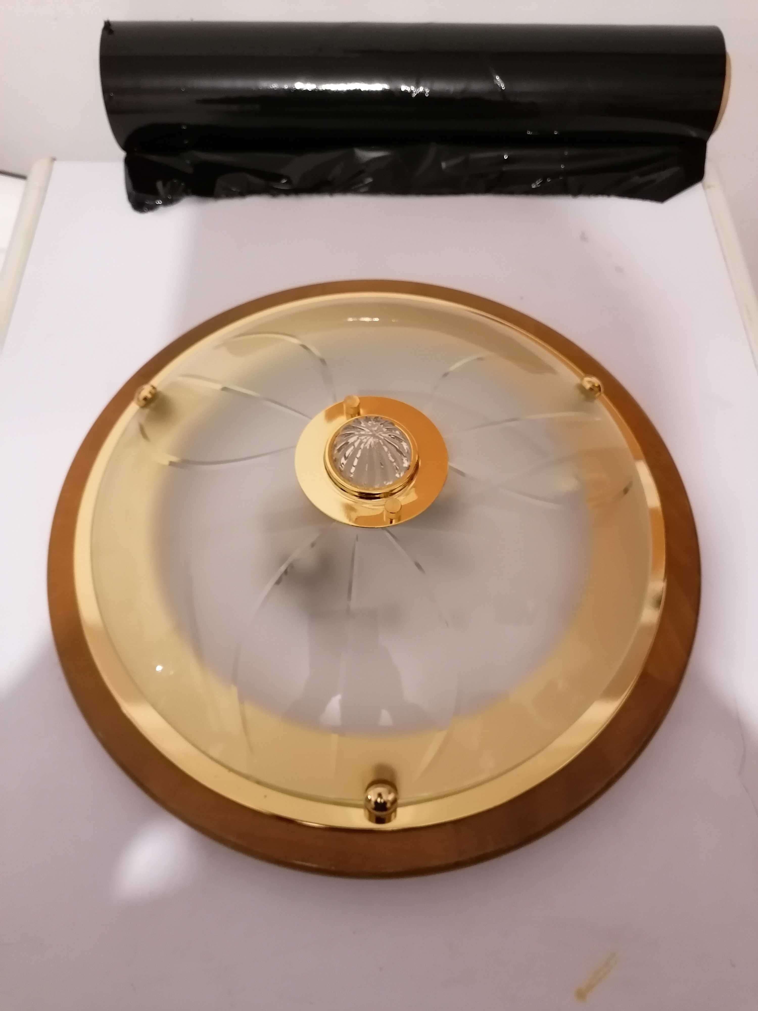 Candeeiro de Tecto em vidro e madeira